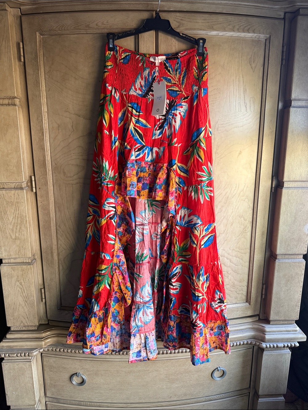 Anthropologie 🔥 Solitaire Red Floral High-Low Maxi Skirt